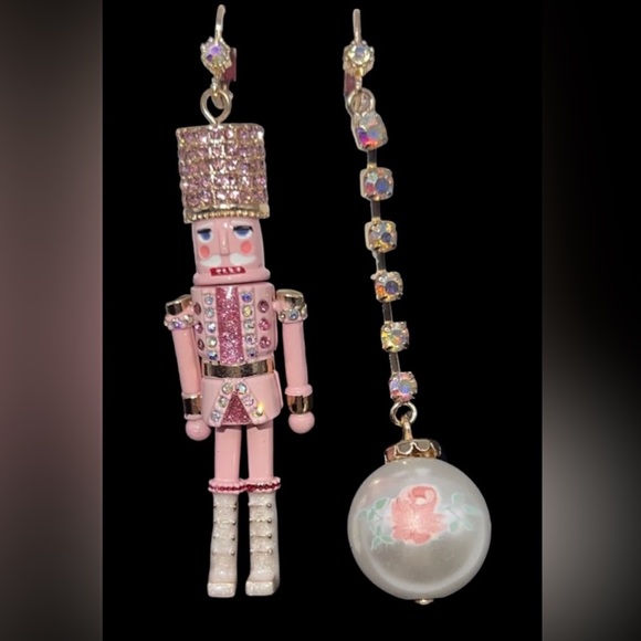 Betsey Johnson Pink Nutcracker & Ball Rhinestone Pendant Necklace & Earrings set - Picture 10 of 16